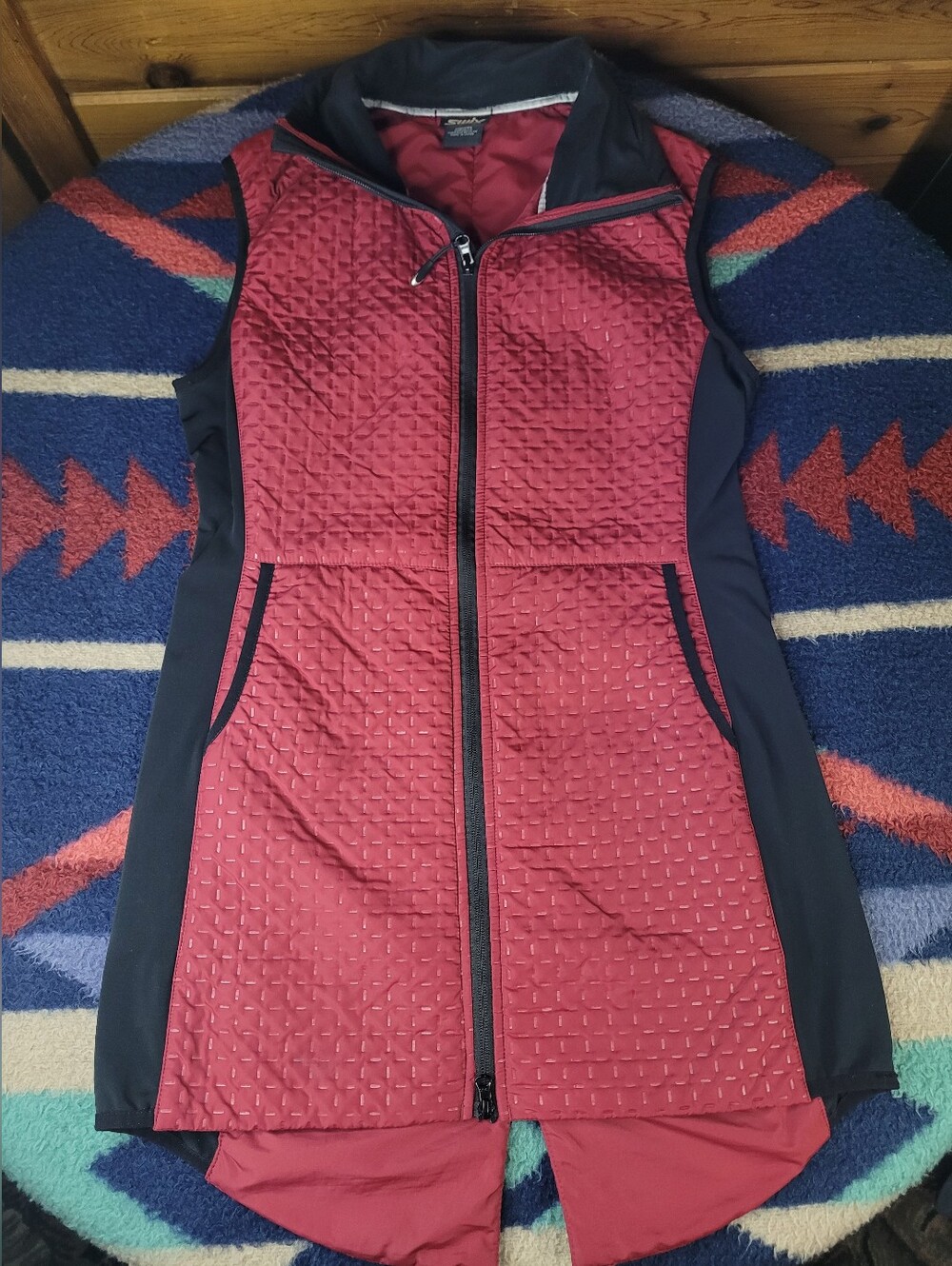 SWIX Caribou Northern Fusion Long Vest Womens Medium Maroon Red Full Zip